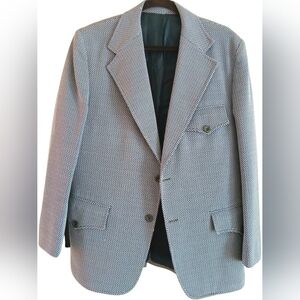 Vintage Sears Traveller Knit Men's Black & Navy Plaid Sports Blazer-Size 42s EUC